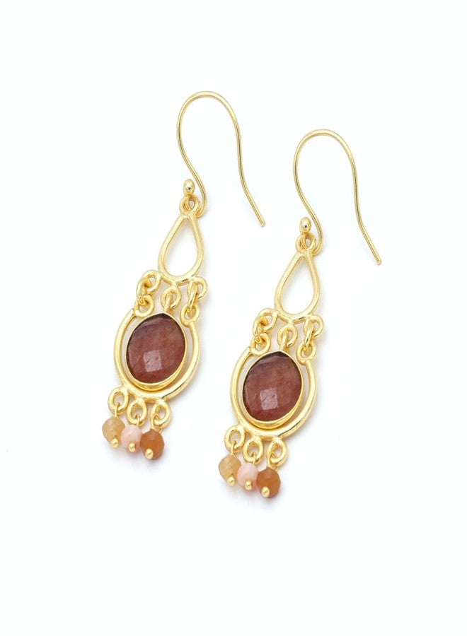 Dua Strawberry Quartz and Pink Opal Earrings - Handmade Gold-Plated Jewelry - Image 1