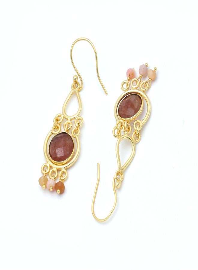 Dua Strawberry Quartz and Pink Opal Earrings - Handmade Gold-Plated Jewelry - Image 5