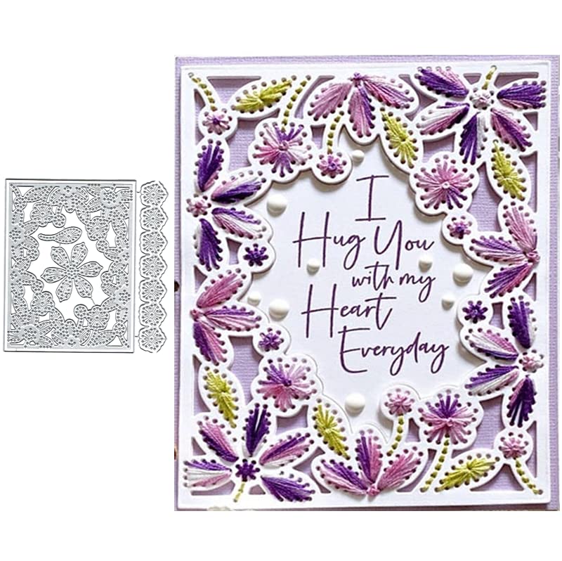BeetirryHu Flowers Stitch Frame Metal Die Cuts Embroidery Flowers Metal Cutting Dies Card Paper Craft DIY Template Album Embossing Paper Dies for Scrapbooking