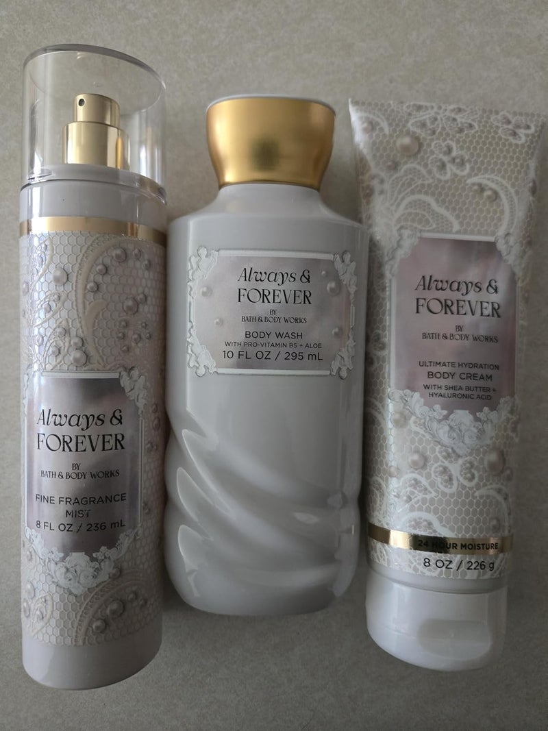 Always Forever Bath and Body Perfect Gift Set Body Wash 10 fl oz Body Cream 8 oz Fine Fragrance Mist 8 fl oz