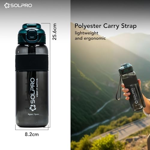 Solpro Agua Spain Sipper Water Bottle 1000 ml Leakproof BPA Free, Sipper Bottle for Kids, Men, Women, Adults for School, Office, College, Travel, Gym, Workout, Outdoor, Camping (Black/Alpine Green) - Image 2