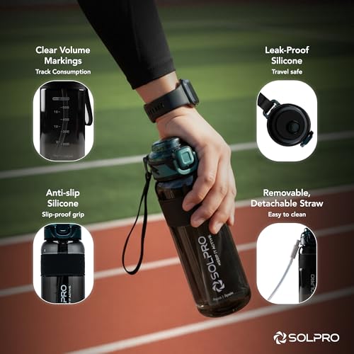 Solpro Agua Spain Sipper Water Bottle 1000 ml Leakproof BPA Free, Sipper Bottle for Kids, Men, Women, Adults for School, Office, College, Travel, Gym, Workout, Outdoor, Camping (Black/Alpine Green) - Image 4