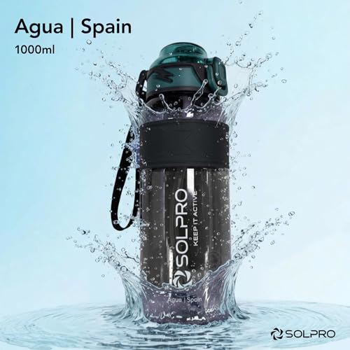 Solpro Agua Spain Sipper Water Bottle 1000 ml Leakproof BPA Free, Sipper Bottle for Kids, Men, Women, Adults for School, Office, College, Travel, Gym, Workout, Outdoor, Camping (Black/Alpine Green) - Image 3