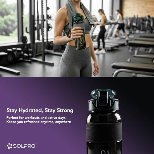 Solpro Agua Spain Sipper Water Bottle 1000 ml Leakproof BPA Free, Sipper Bottle for Kids, Men, Women, Adults for School, Office, College, Travel, Gym, Workout, Outdoor, Camping (Black/Alpine Green) - Image 5