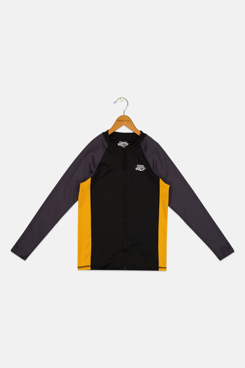 Piping Hot Kids Boy Brand Logo Long Sleeve Rash Guard, Multicolor - Image 1