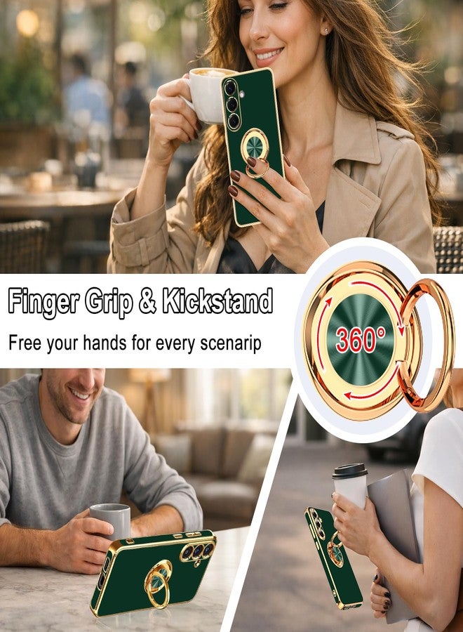 جراب Tnarru لهاتف Galaxy S25 Plus مع حامل حلقي، حامل حلقي قابل للدوران 360 درجة، يدعم حامل مغناطيسي للسيارة، جراب حماية من مادة TPU مطلية لهاتف Galaxy S25+ Plus باللون الأخضر - Image 3