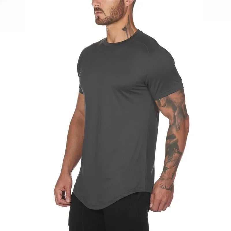 Foreign trade solid color blank fitness short-sleeved T-shirt men''s mesh breathable sports autumn and winter fashion trendy slim top - Image 5