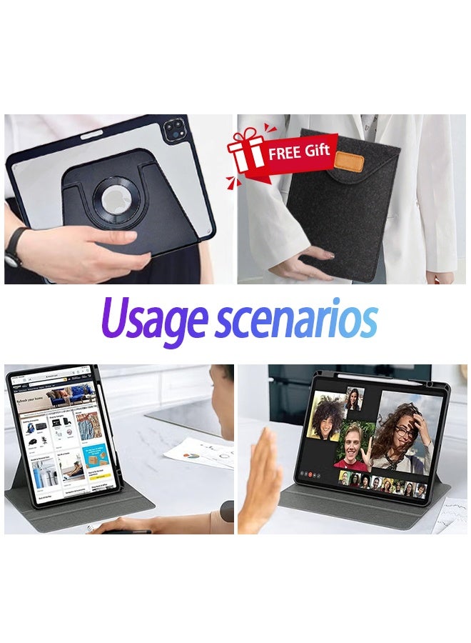 iPad 11th Generation Case (A16 2025) Case And iPad 10th 10.9 Inch Case, iPad Case 360 Degree Rotation With Pen Slot/Convenient Magnetic Attachment/Auto Sleep/Wake Slim Stand/Transparent Tpu Protective Case/AED 35 Gift Set Anti-Glare Protective Film/Felt Tablet Pouch - Black - Image 4