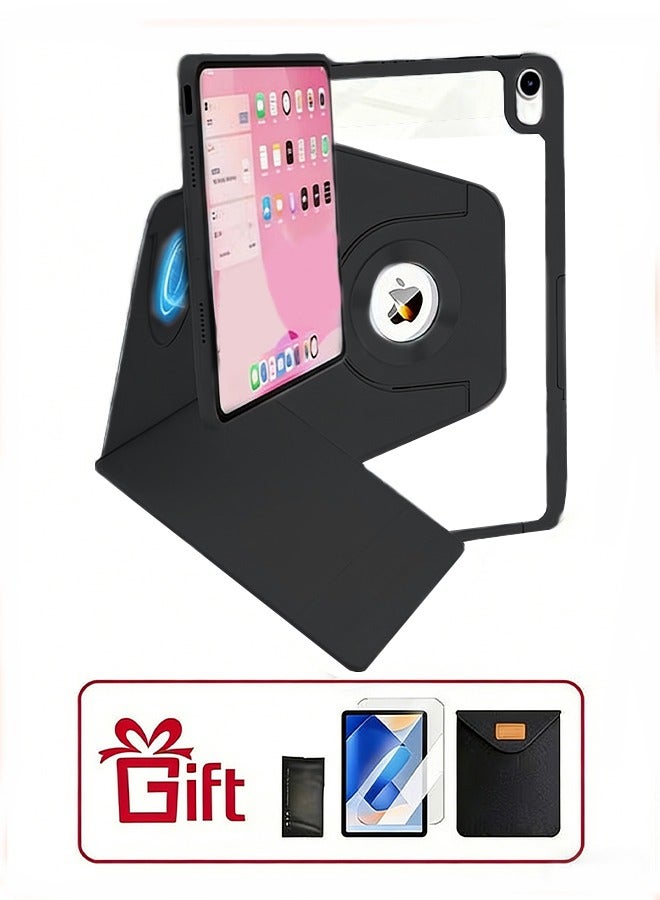 جراب iPad من الجيل الحادي عشر (A16 2025) وجراب iPad 10 مقاس 10.9 بوصة، جراب iPad يدور 360 درجة مع فتحة للقلم/ملحق مغناطيسي مريح/حامل رفيع بخاصية السكون/التنشيط التلقائي/جراب واقٍ شفاف من مادة TPU/مجموعة هدايا بقيمة 35 درهمًا إماراتيًا مع غشاء واقٍ مضاد للتوهج/جراب لوحي من اللباد - أسود - Image 1