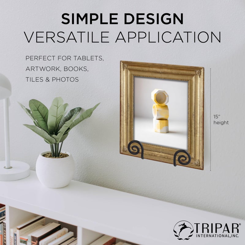TRIPAR Decorative Scroll Rack, Large Black Display (4.5 Inch Depth) - Functions as Wall Rack or Tabletop Easel - Lightweight and Durable - Showcase Beautiful Plates, China, Artwork and More - Image 2
