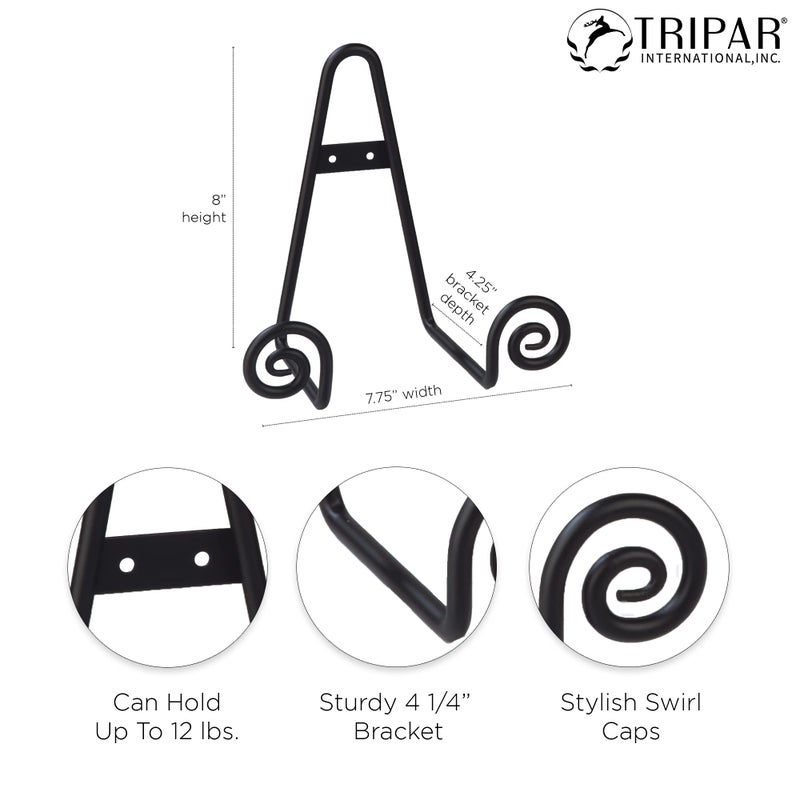 TRIPAR Decorative Scroll Rack, Large Black Display (4.5 Inch Depth) - Functions as Wall Rack or Tabletop Easel - Lightweight and Durable - Showcase Beautiful Plates, China, Artwork and More - Image 3