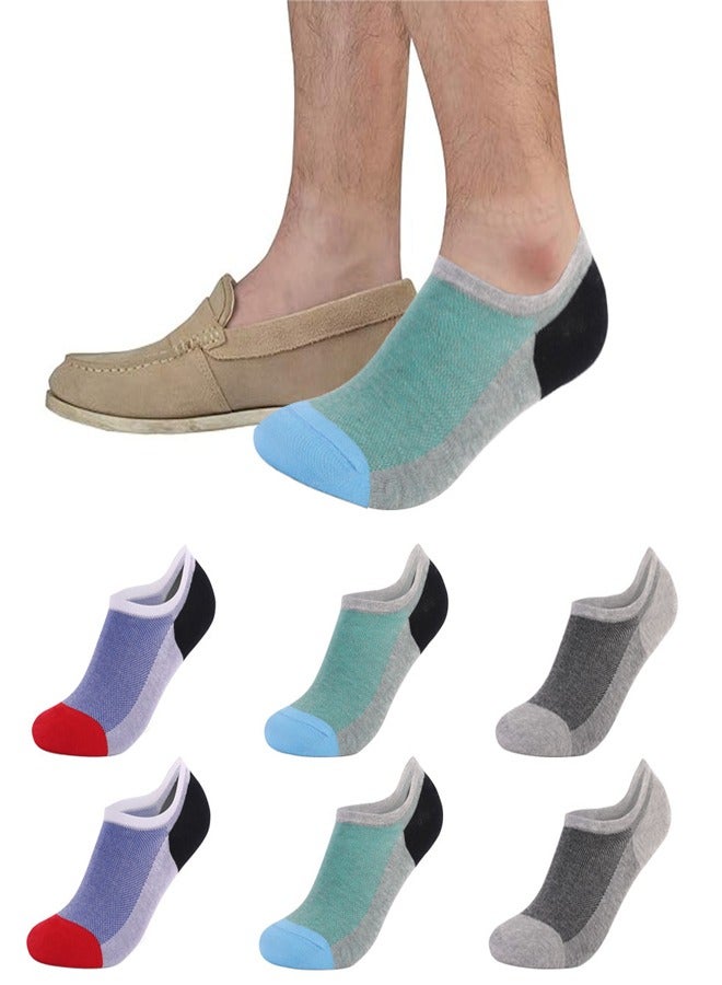 GUSGU 6ps No Show Socks Mens, Low Cut Ankle Socks With Non Slip Grips, Invisible Cotton Socks for Loafer Sneakers Green Blue Grey EU 43-49 - Image 1