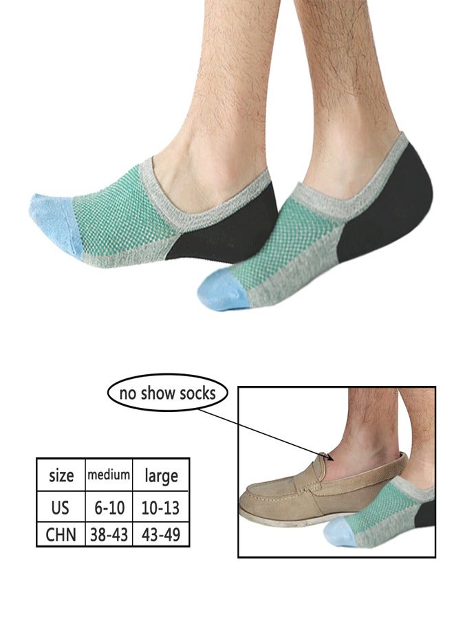 GUSGU 6ps No Show Socks Mens, Low Cut Ankle Socks With Non Slip Grips, Invisible Cotton Socks for Loafer Sneakers Green Blue Grey EU 43-49 - Image 3