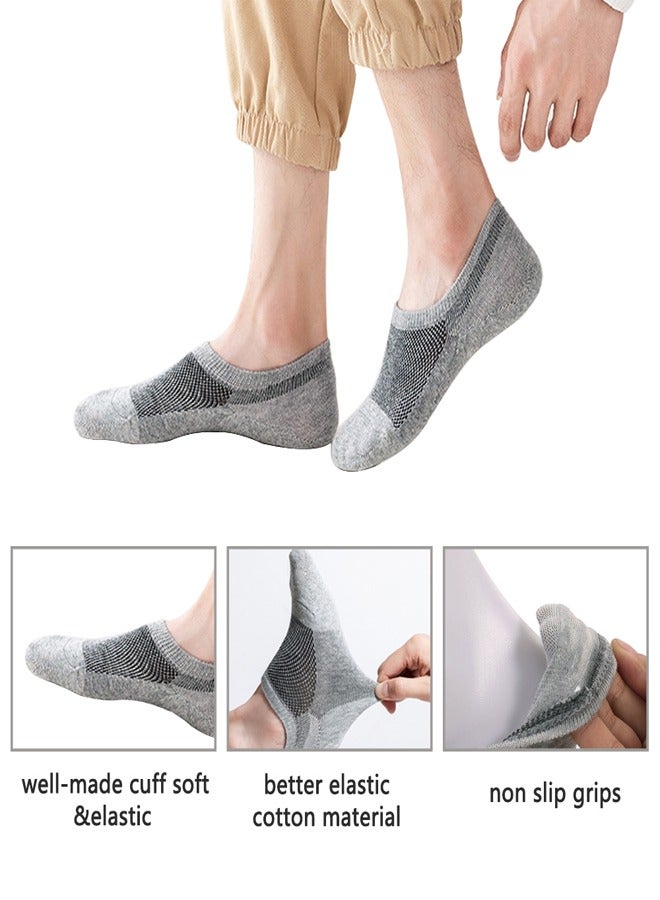 GUSGU 6ps No Show Socks Mens, Low Cut Ankle Socks With Non Slip Grips, Invisible Cotton Socks for Loafer Sneakers Green Blue Grey EU 43-49 - Image 2