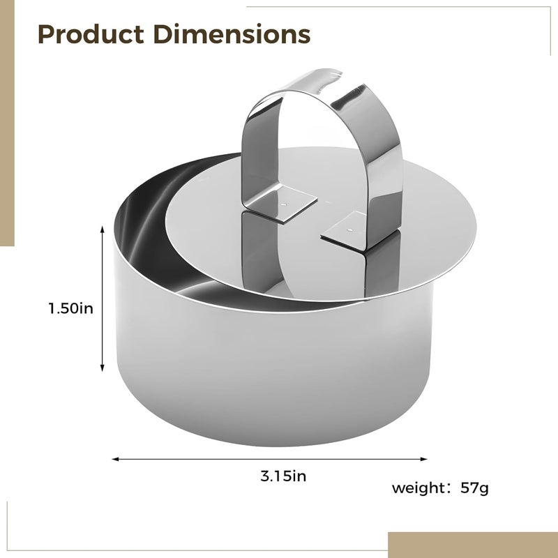 8-Piece Stainless Steel Cake Ring Set, 3-Inch Molds With Pushers, Perfect For Pastries, Mousses, Cookies, And Desserts - Image 3