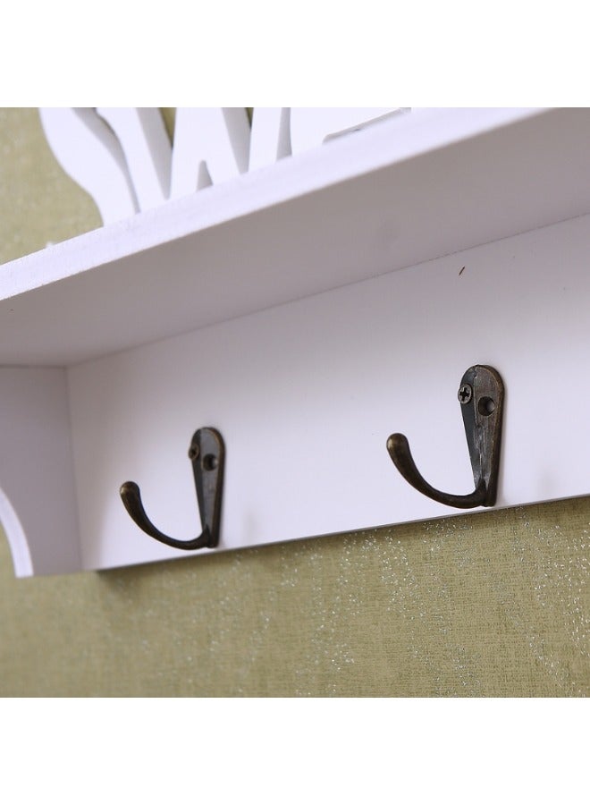 رف تخزين لتزيين الحائط على الطراز الرعوي مع رف تخزين خشبي بأحرف إنجليزية مع خطاف - Image 3