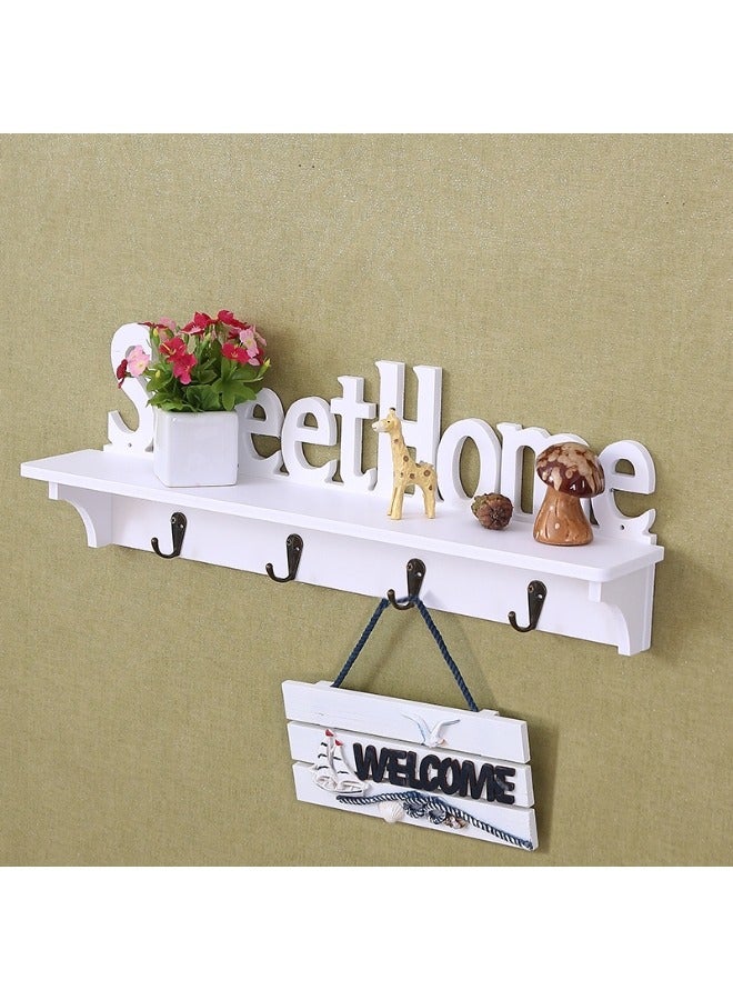 رف تخزين لتزيين الحائط على الطراز الرعوي مع رف تخزين خشبي بأحرف إنجليزية مع خطاف - Image 2