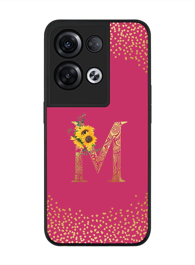 Stylizedd Rugged Black edge case for Oppo  Reno8 Pro, Slim fit Thin Cover -  Custom Monogram Initial Letter Mandala Floral Pattern Alphabet- M  (Dark Pink Rose ) - Image 1