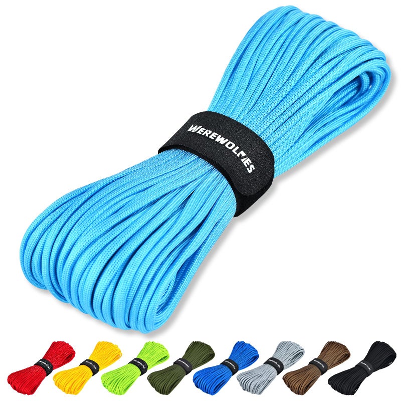 WEREWOLVES Paracord Rope, 7 Strand Type III Parachute Cord 4mm 100ft / 200ft for Crafting, DIY Projects, Survival Bracelets (Sky Blue, 100 ft) - Image 1