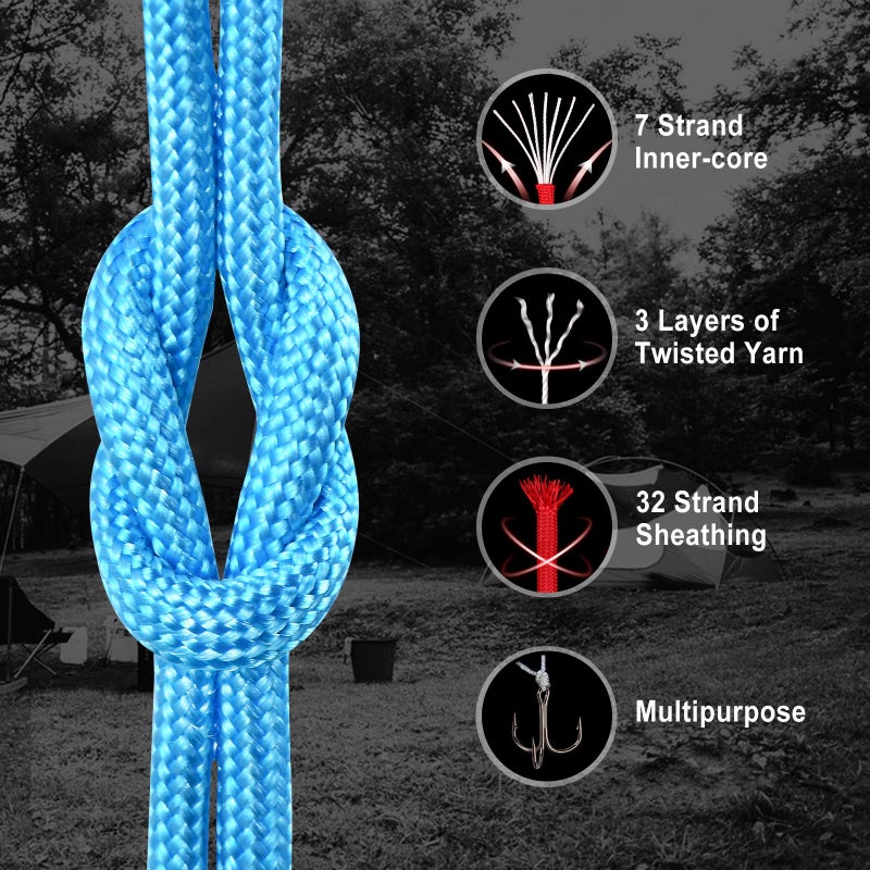 WEREWOLVES Paracord Rope, 7 Strand Type III Parachute Cord 4mm 100ft / 200ft for Crafting, DIY Projects, Survival Bracelets (Sky Blue, 100 ft) - Image 2