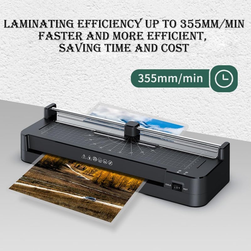 Photo Laminating Machine A3/A4/A5/A6 13 Inch Thermal & Cold Laminator with Paper Trimmer Corner Rounder for Home Office School Teacher Use Black - Image 4