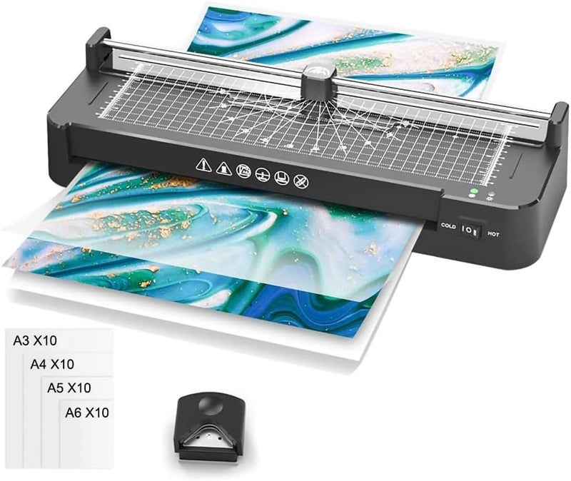 Photo Laminating Machine A3/A4/A5/A6 13 Inch Thermal & Cold Laminator with Paper Trimmer Corner Rounder for Home Office School Teacher Use Black - Image 1