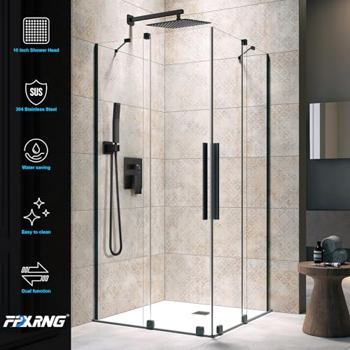 FPXRNG Black Shower Faucet Set, Rainfall Shower System with Square Shower Head and Handle Set, Wall Mounted Shower Fixtures, Full Metal Trim Repair Kit 8 inch Matte Black (With Shower Valve) - Image 3