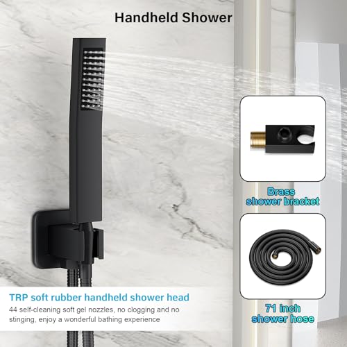 FPXRNG Black Shower Faucet Set, Rainfall Shower System with Square Shower Head and Handle Set, Wall Mounted Shower Fixtures, Full Metal Trim Repair Kit 8 inch Matte Black (With Shower Valve) - Image 5