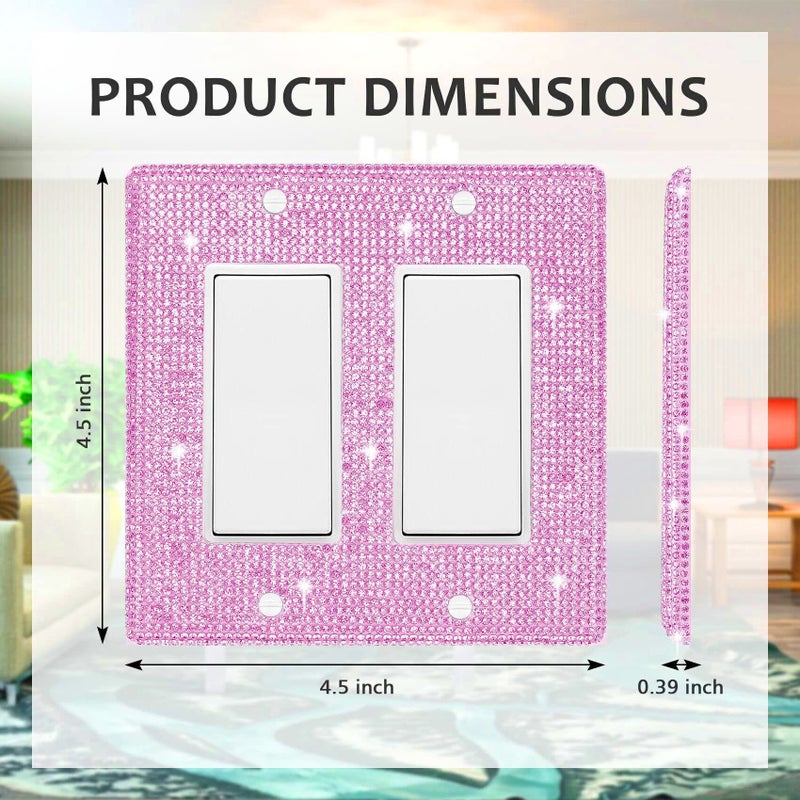 Dengduoduo Wall Plate Light Switch Cover Or Outlet Cover  Standard Size 4.50 "" X 4.57 ""  Dengduoduo Silver Pink Rhinestones Bling Double Light Switch Plate For Electrical Outlet For Bedroom Accessories Home Decor - Image 2