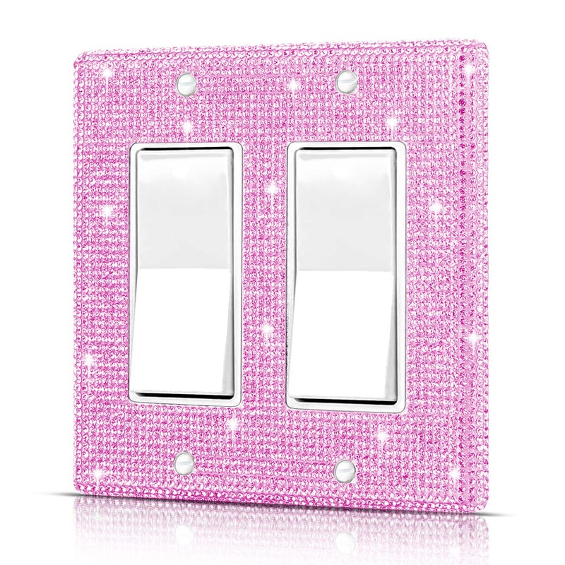 Dengduoduo Wall Plate Light Switch Cover Or Outlet Cover  Standard Size 4.50 "" X 4.57 ""  Dengduoduo Silver Pink Rhinestones Bling Double Light Switch Plate For Electrical Outlet For Bedroom Accessories Home Decor - Image 1