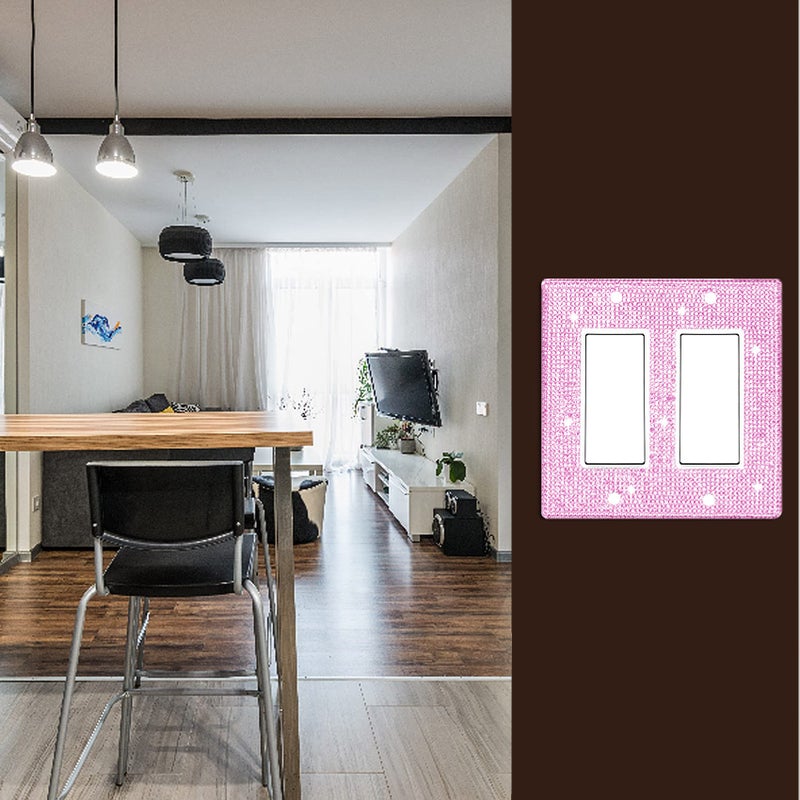 Dengduoduo Wall Plate Light Switch Cover Or Outlet Cover  Standard Size 4.50 "" X 4.57 ""  Dengduoduo Silver Pink Rhinestones Bling Double Light Switch Plate For Electrical Outlet For Bedroom Accessories Home Decor - Image 3