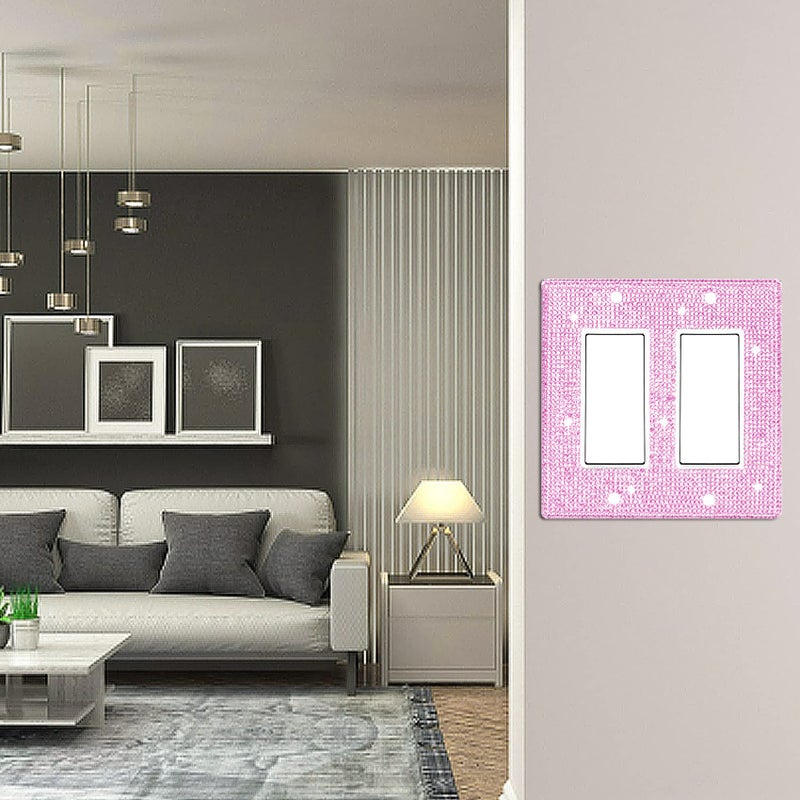 Dengduoduo Wall Plate Light Switch Cover Or Outlet Cover  Standard Size 4.50 "" X 4.57 ""  Dengduoduo Silver Pink Rhinestones Bling Double Light Switch Plate For Electrical Outlet For Bedroom Accessories Home Decor - Image 4