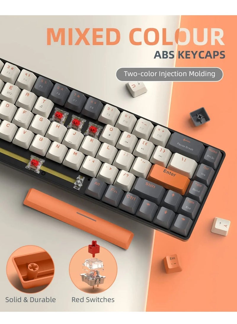 Wireless Mechanical Keyboard K68 with Bluetooth Dual Mode, Hot-Swappable 68-Key Mini Red Switch for PC PS4 Xbox iPhone iPad. - Image 4
