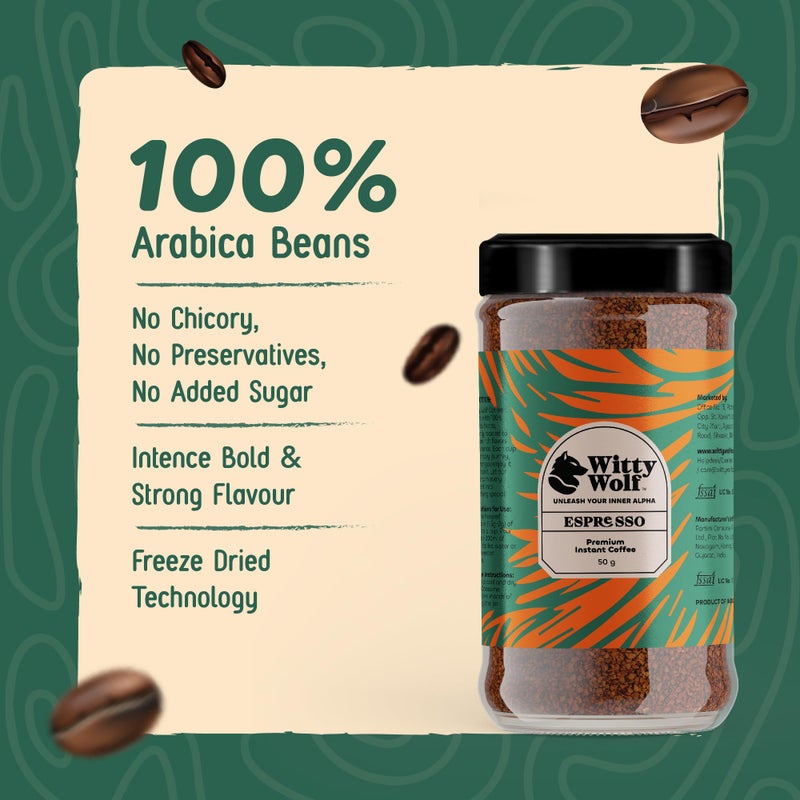 Witty Wolf Premium Espresso Flavour Instant Coffee (50 Gm) | Instant Flavored Coffee Powder | Hot And Cold Coffee | Cappuccino, Latte & Espresso - Image 4