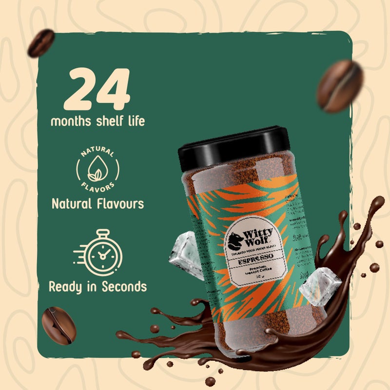 Witty Wolf Premium Espresso Flavour Instant Coffee (50 Gm) | Instant Flavored Coffee Powder | Hot And Cold Coffee | Cappuccino, Latte & Espresso - Image 5