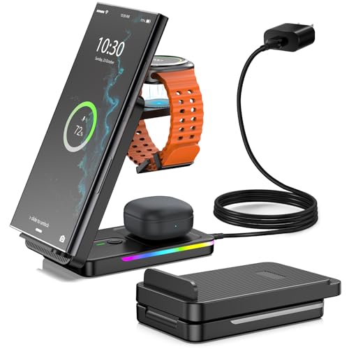 NeotrixQI Wireless Charger for Samsung, 3 in 1 Wireless Charging Station for Samsung Galaxy S25 Ultra/Z Fold7/Flip7/S24, Foldable Charger for Samsung Galaxy Watch 8/Ultra/7/6/5, Buds (Black) - Image 1