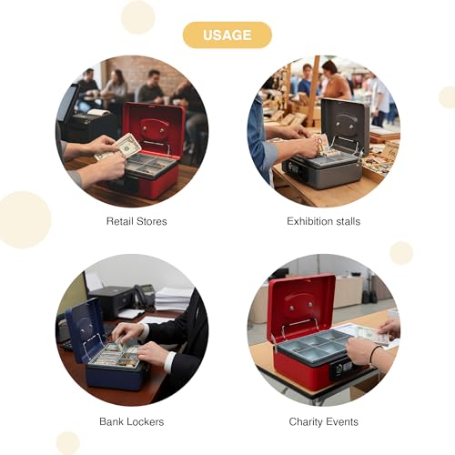 oddpod™ SR Taiwan Imported Metal Cash Box/Safe Locker Box for Jewellery, Money Box for Cash with Plastic Coin Storage Tray (Medium Size) - Red - Image 5