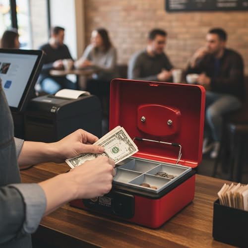 oddpod™ SR Taiwan Imported Metal Cash Box/Safe Locker Box for Jewellery, Money Box for Cash with Plastic Coin Storage Tray (Medium Size) - Red - Image 2