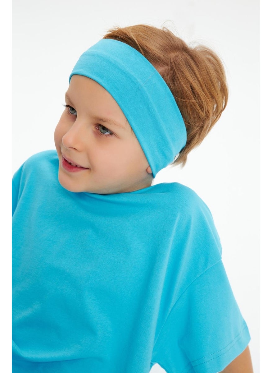 Babygiz Aqua-Aqua Boy's Cotton Combed Oversize Aqua T-Shirt Bandana Double Set  - Image 2