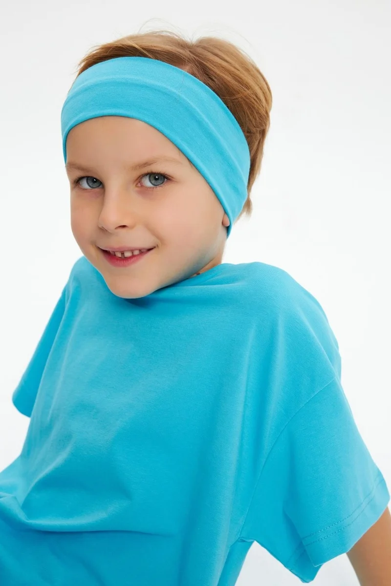 Babygiz Aqua-Aqua Boy's Cotton Combed Oversize Aqua T-Shirt Bandana Double Set