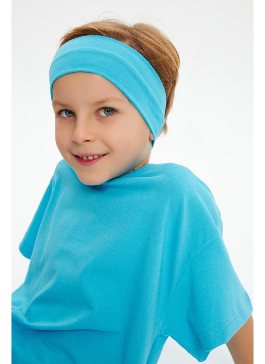 Babygiz Aqua-Aqua Boy's Cotton Combed Oversize Aqua T-Shirt Bandana Double Set  - Image 3