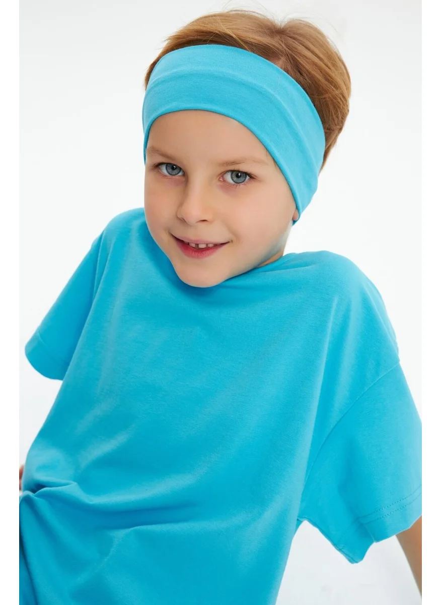 Babygiz Aqua-Aqua Boy's Cotton Combed Oversize Aqua T-Shirt Bandana Double Set