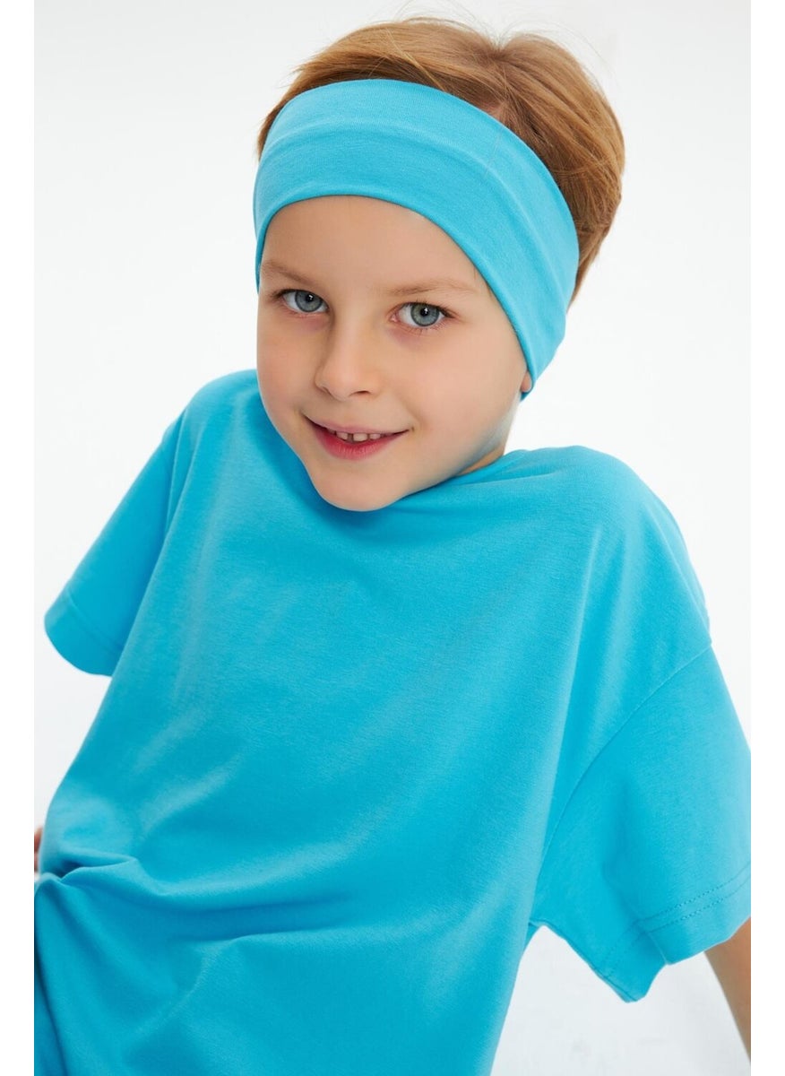 Babygiz Aqua-Aqua Boy's Cotton Combed Oversize Aqua T-Shirt Bandana Double Set  - Image 1