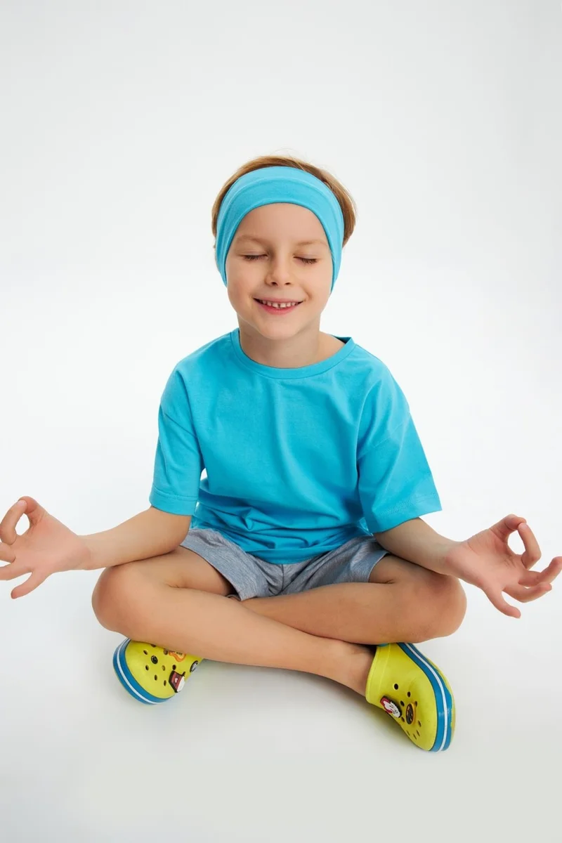 Babygiz Aqua-Aqua Boy's Cotton Combed Oversize Aqua T-Shirt Bandana Double Set