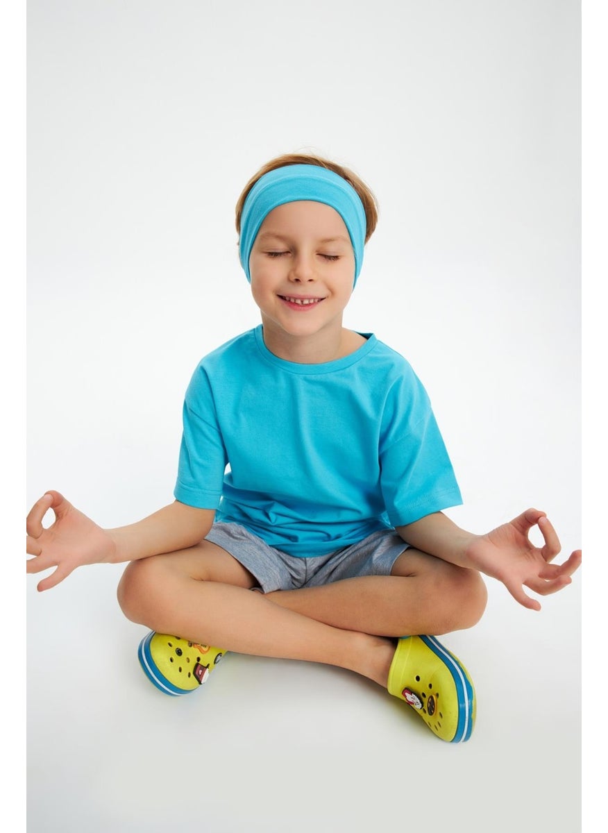 Babygiz Aqua-Aqua Boy's Cotton Combed Oversize Aqua T-Shirt Bandana Double Set  - Image 5