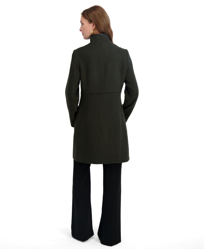 TAHARI Women's Slim Fit Wool Blend Walker Coat with PU Trim, Stretch Lining & Front Button Closure, Olive, Medium - Image 4