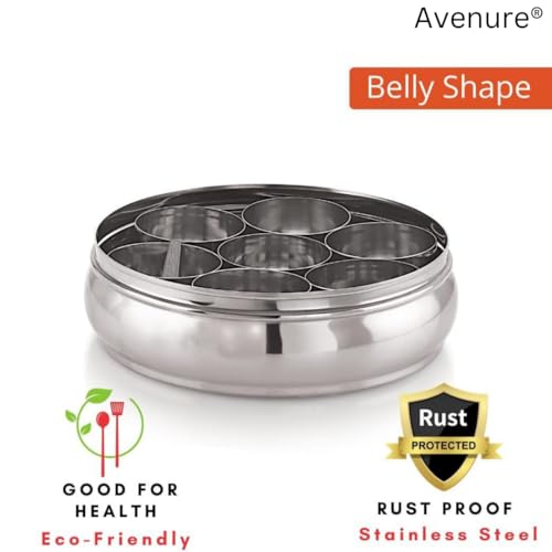 Avenure Masala Dabba Masala Container Spice Box Spice Containers for Kitchen Storage Masala Box Masala Box Steel Spices Container for Kitchen Spices Box | 1300 ML, Silver - Image 3