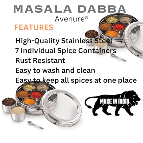 Avenure Masala Dabba Masala Container Spice Box Spice Containers for Kitchen Storage Masala Box Masala Box Steel Spices Container for Kitchen Spices Box | 1300 ML, Silver - Image 4