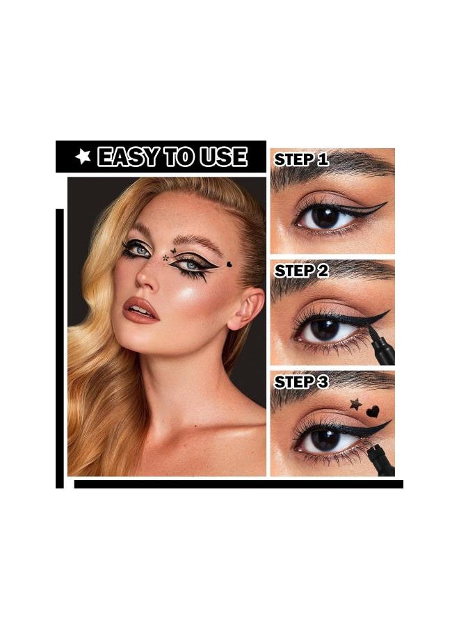 Generic - 5PCS Black Liquid Eyeliner Stamps Set,Double-side Winged Eyeliner Stencil Pen,Waterproof Long Lasting Eye Liners Stamp Eyeliner Pencil Tattoo Makeup Tools with Heart,Flower,Star,Butterfly,Cone Shapes - Image 1