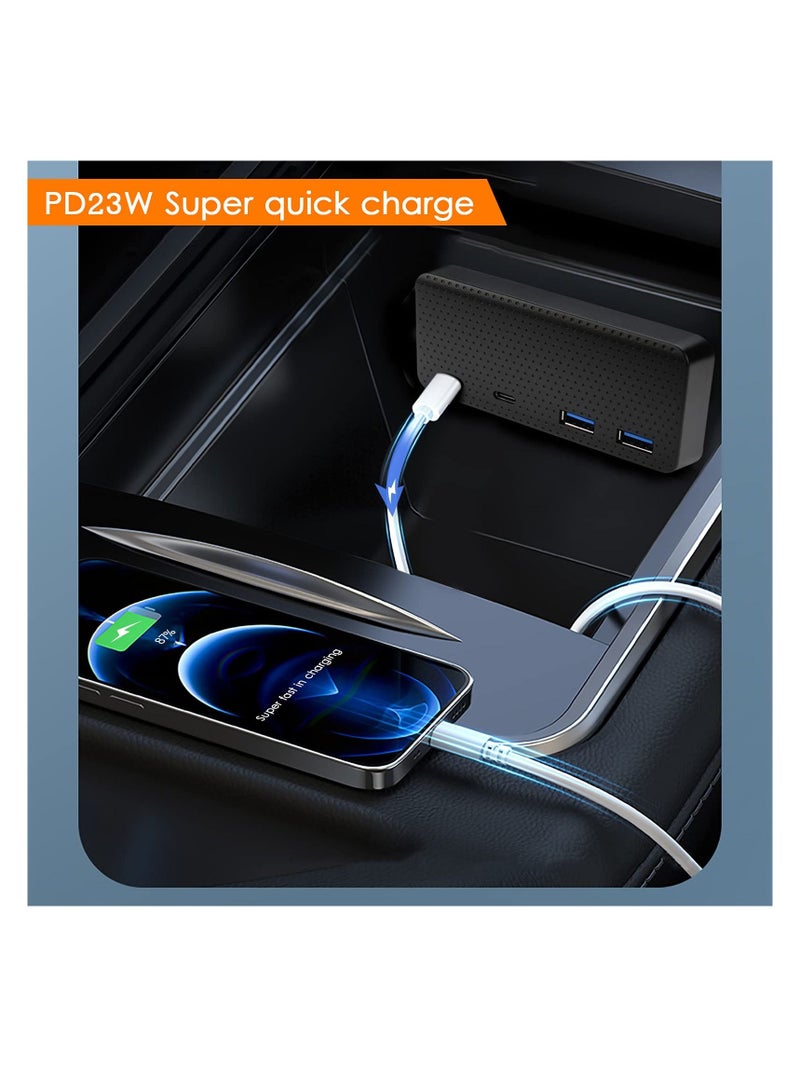 SYOSI USB Hub 4 in 1 Center Console Docking Station for Tesla Model 3/Y 2021, USB PD Fast Charge for Dashcam/Sentry Mode/Phone (Not Fit 2022) - Image 2